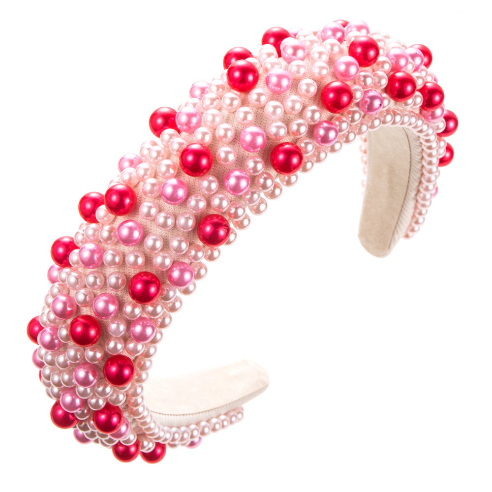 Hairband For Women, Simple Sponge, Colorful Pearl, High Cranial Hair