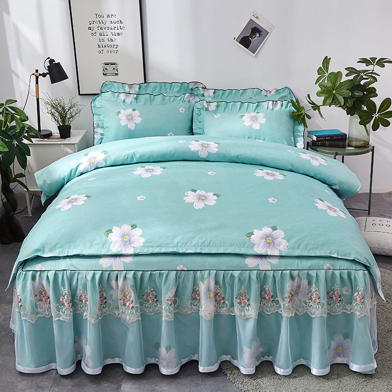 Four-Piece Lace Bed Skirt Non-Slip Bedspread