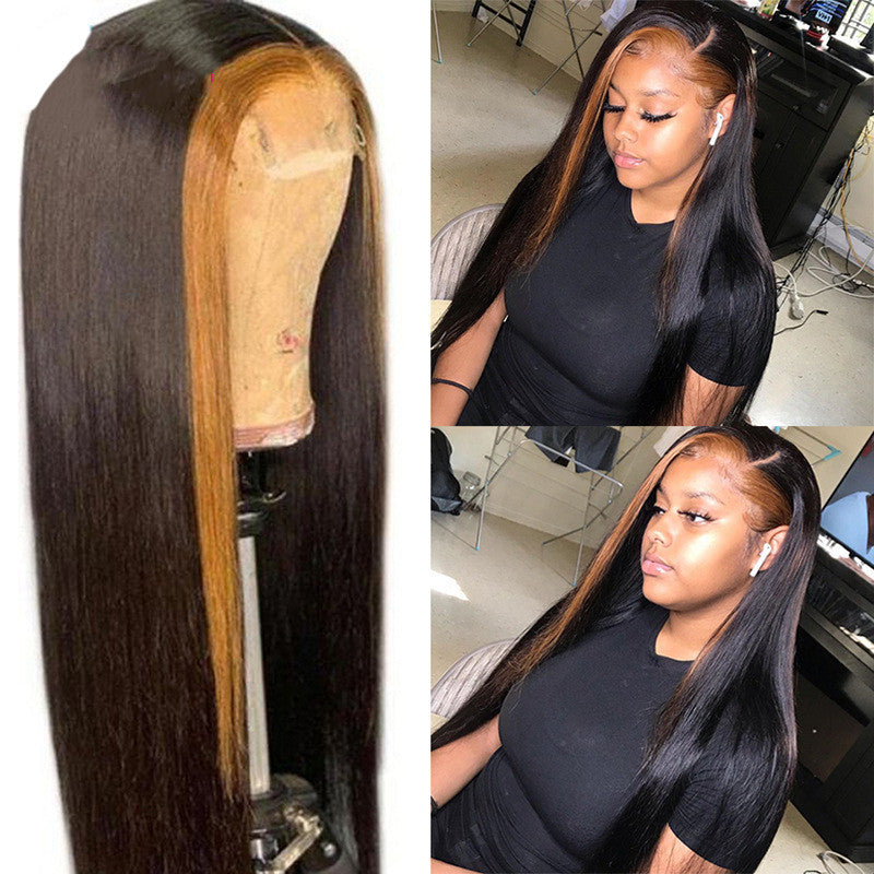 Real Hair Wig, Front Lace 13X5X1 Straight Highlight 1B 27 Hair Wigs