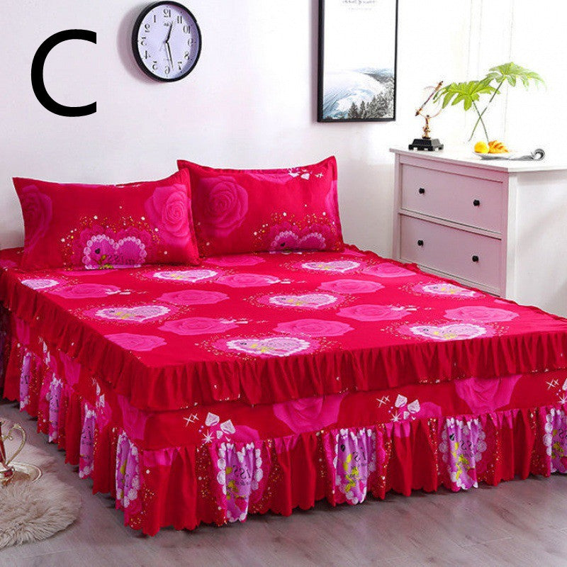 Bed Skirt Bedspread Three-piece Thick Brushed Korean Princess Bedspread Bed Skirt