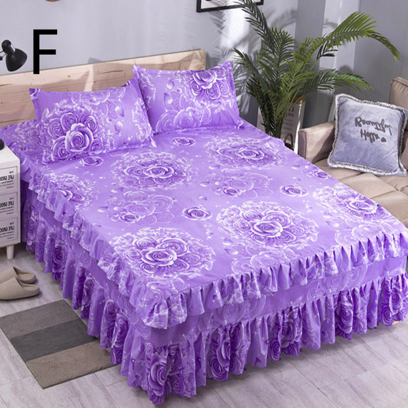 Bed Skirt Bedspread Three-piece Thick Brushed Korean Princess Bedspread Bed Skirt