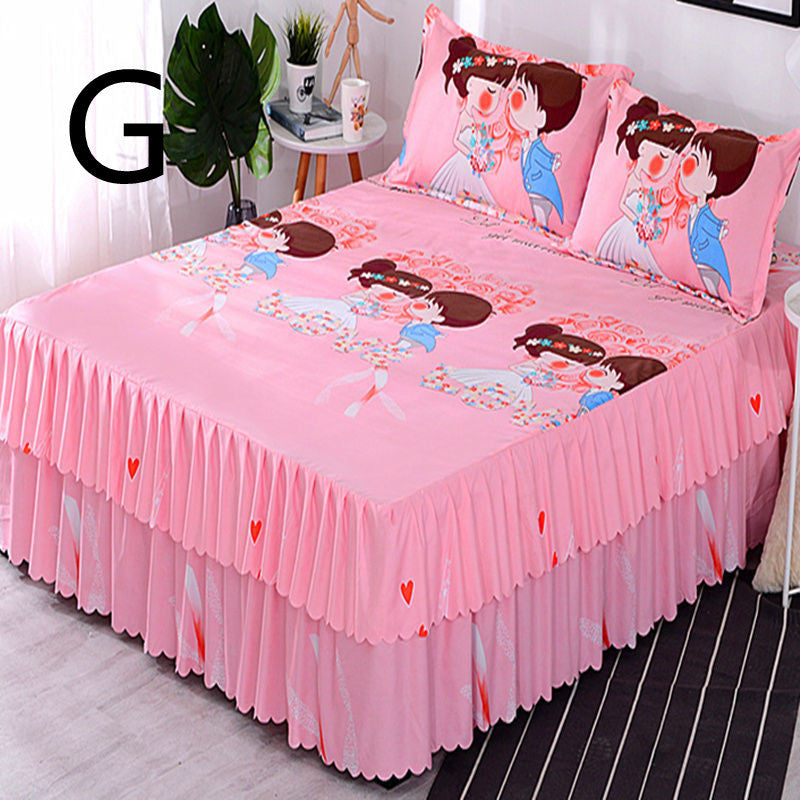 Bed Skirt Bedspread Three-piece Thick Brushed Korean Princess Bedspread Bed Skirt