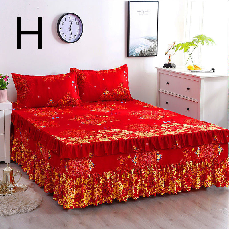 Bed Skirt Bedspread Three-piece Thick Brushed Korean Princess Bedspread Bed Skirt