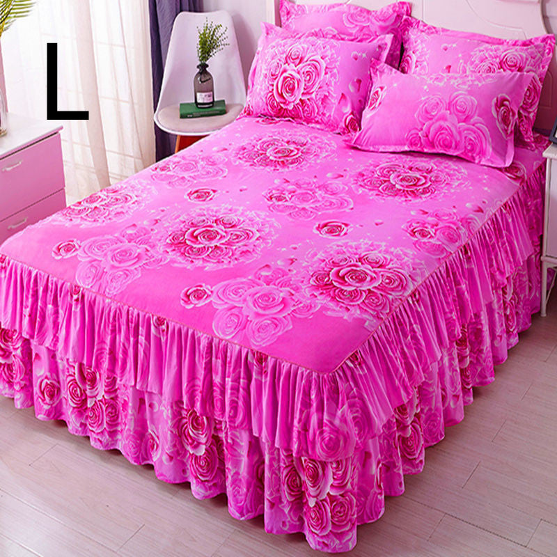 Bed Skirt Bedspread Three-piece Thick Brushed Korean Princess Bedspread Bed Skirt