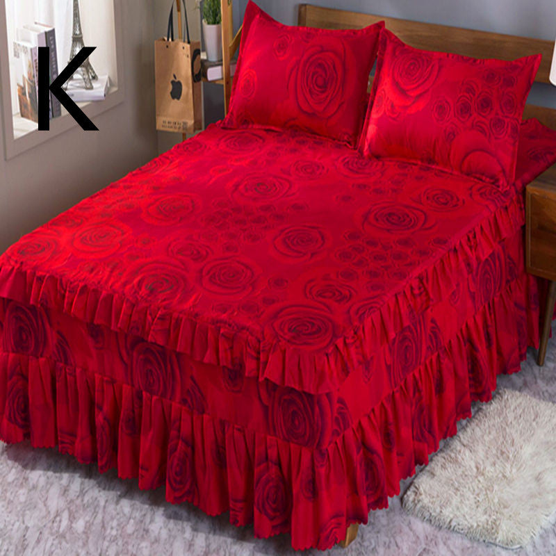 Bed Skirt Bedspread Three-piece Thick Brushed Korean Princess Bedspread Bed Skirt