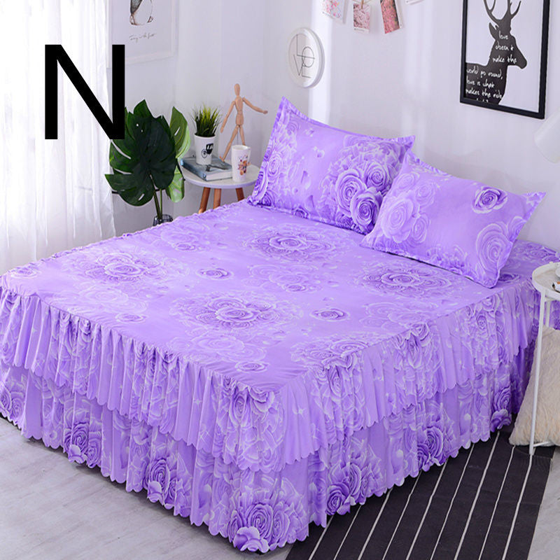 Bed Skirt Bedspread Three-piece Thick Brushed Korean Princess Bedspread Bed Skirt