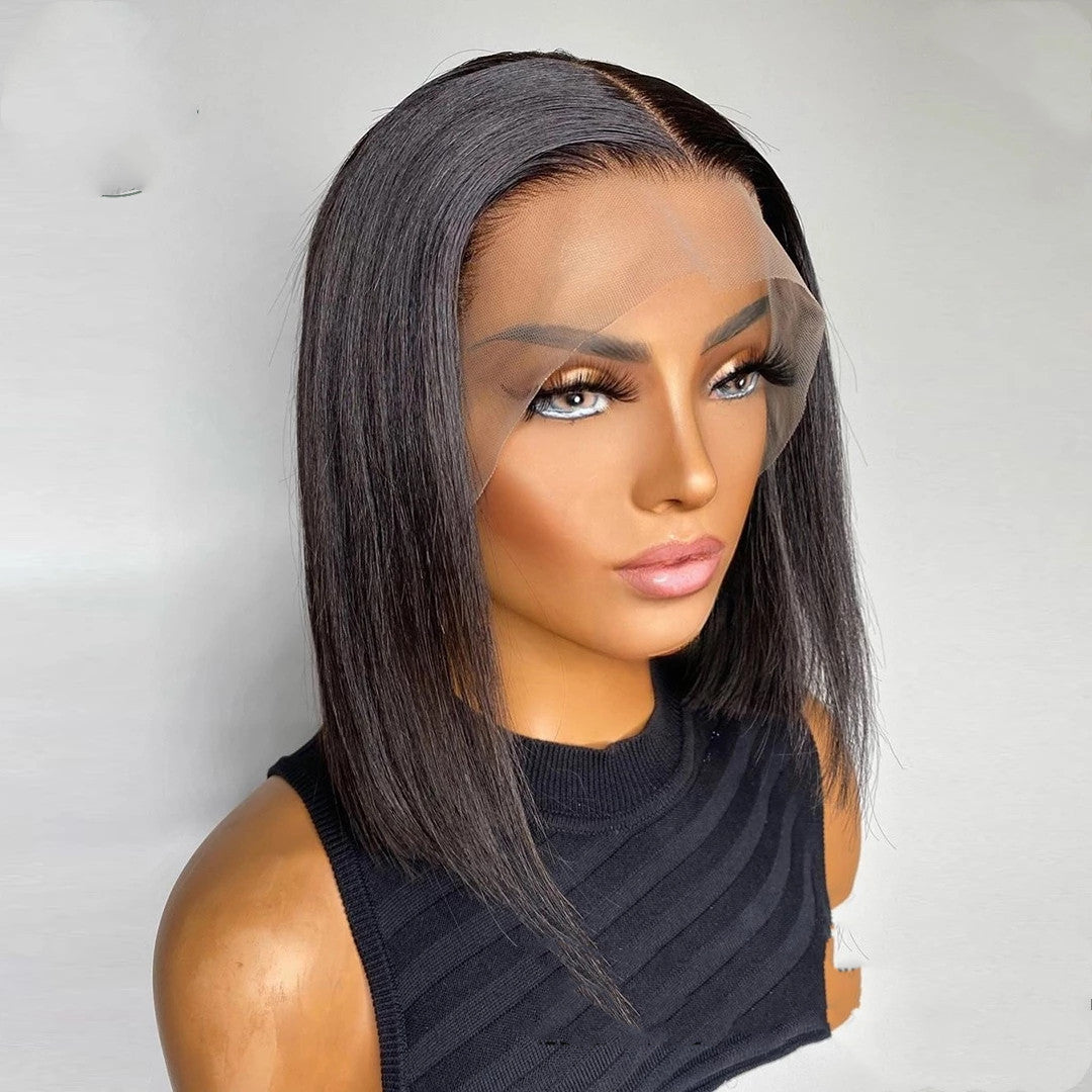 Short Bob Wig Bone Straight 13x4 Transparent Lace Front Wigs