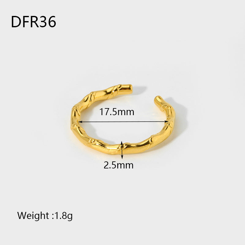 Stainless Steel Irregular Open Ring 18K Real Gold Female