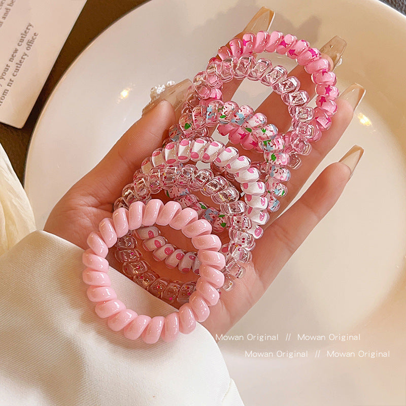 Colorful Phone Line Hair Ring Women's Summer Balls Hair Tie High Elastic Durable Hair Rope