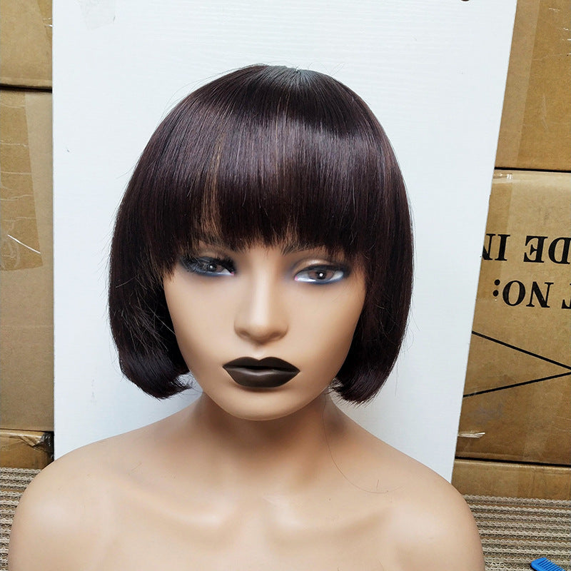 Double Drawn Human Hair Fringe Bob Wig