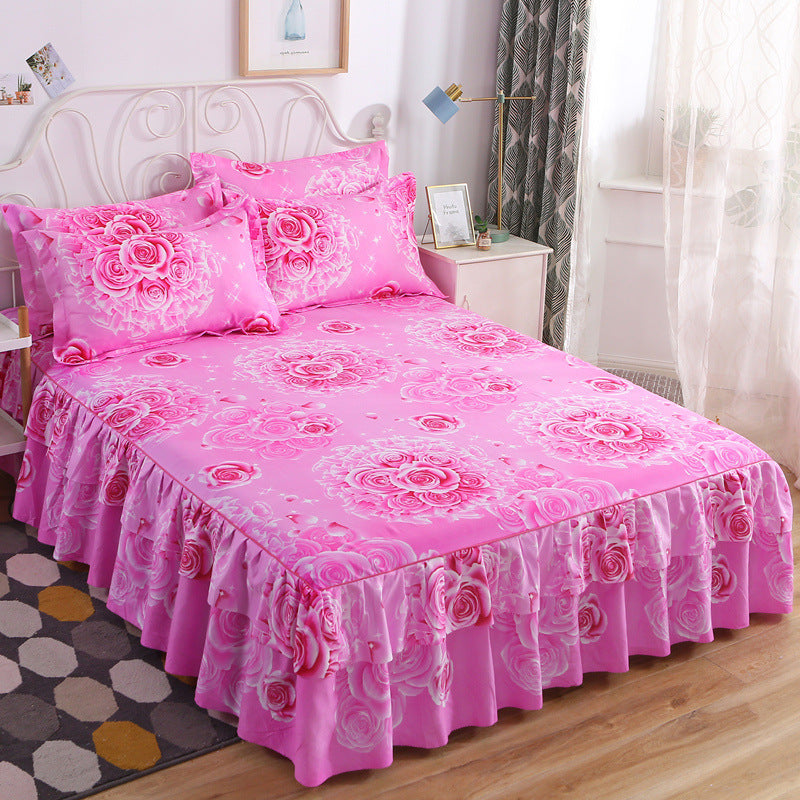 Korean Style Sanded Bed Skirt Three-piece Bedspread