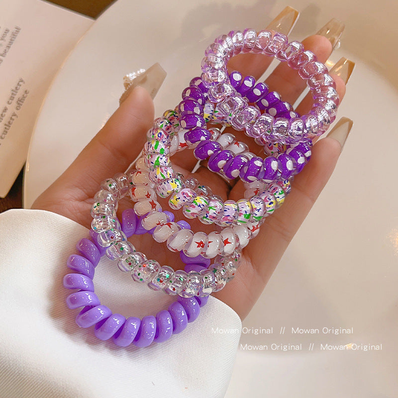 Colorful Phone Line Hair Ring Women's Summer Balls Hair Tie High Elastic Durable Hair Rope