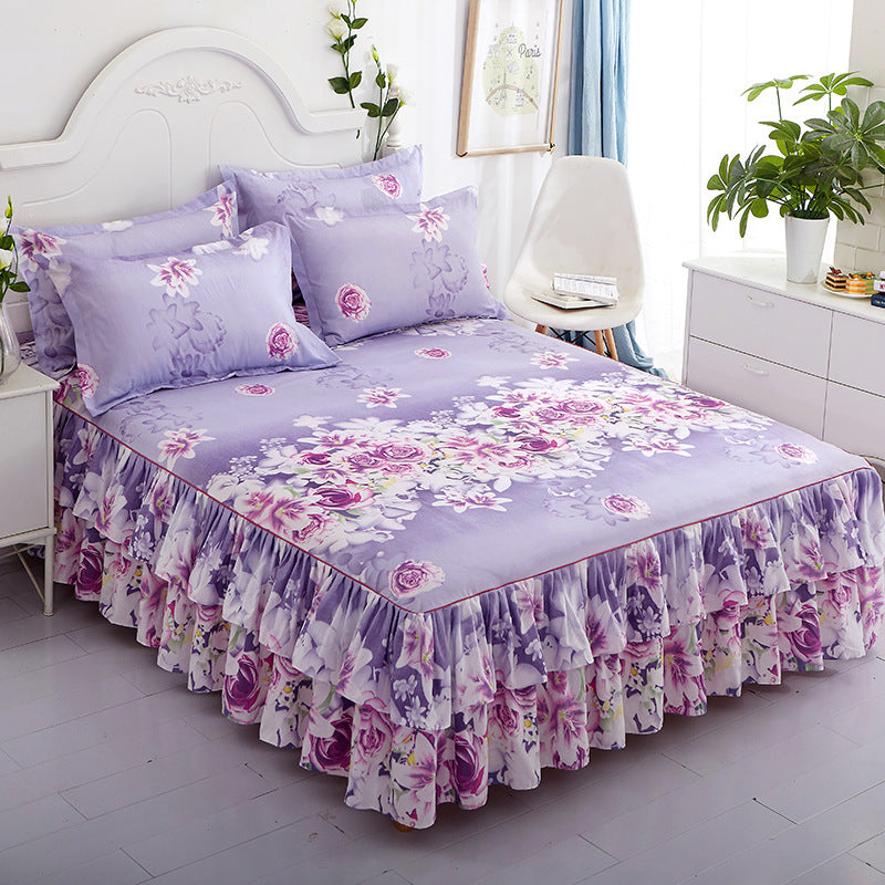 Korean Style Sanded Bed Skirt Three-piece Bedspread