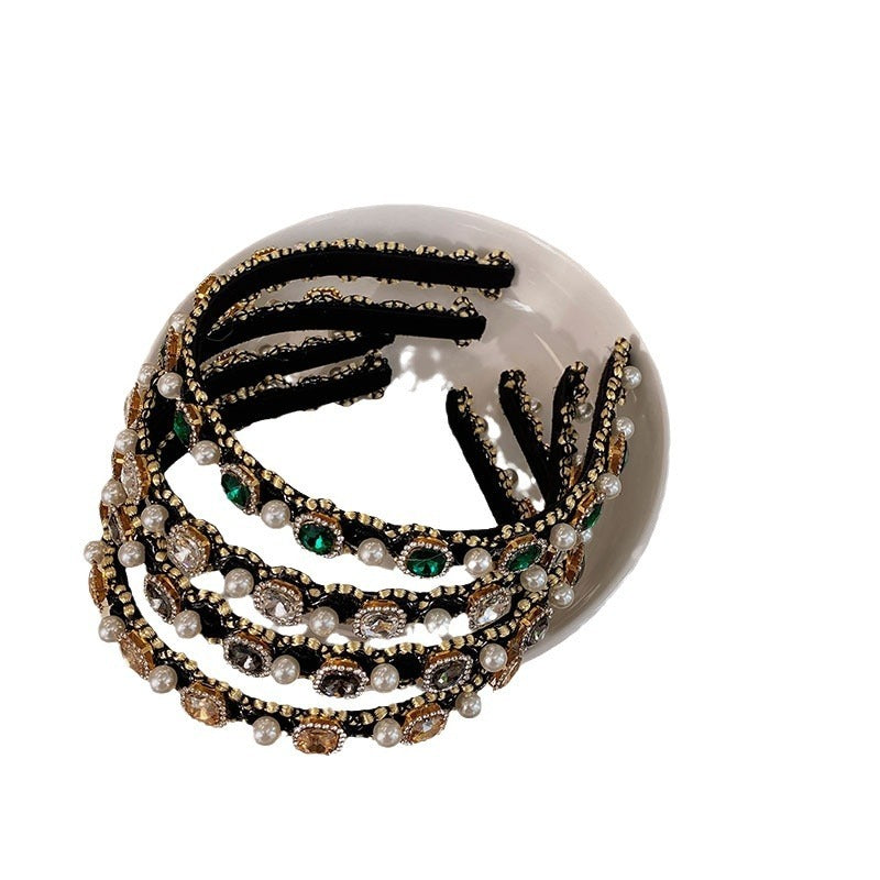 Baroque Full Diamond Pearl Thin Edges High-grade Temperament Headband