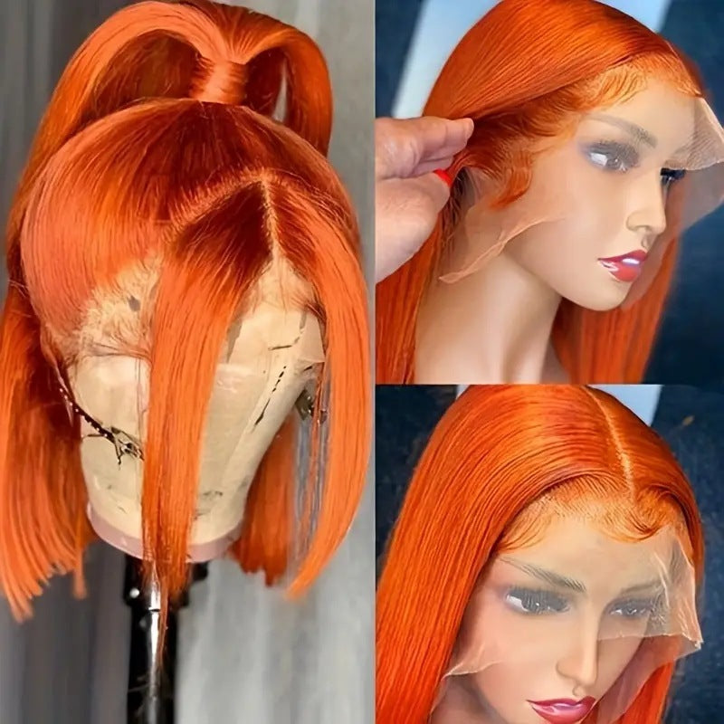 Straight Ginger Orange Bob Wigs Human Hair13x4