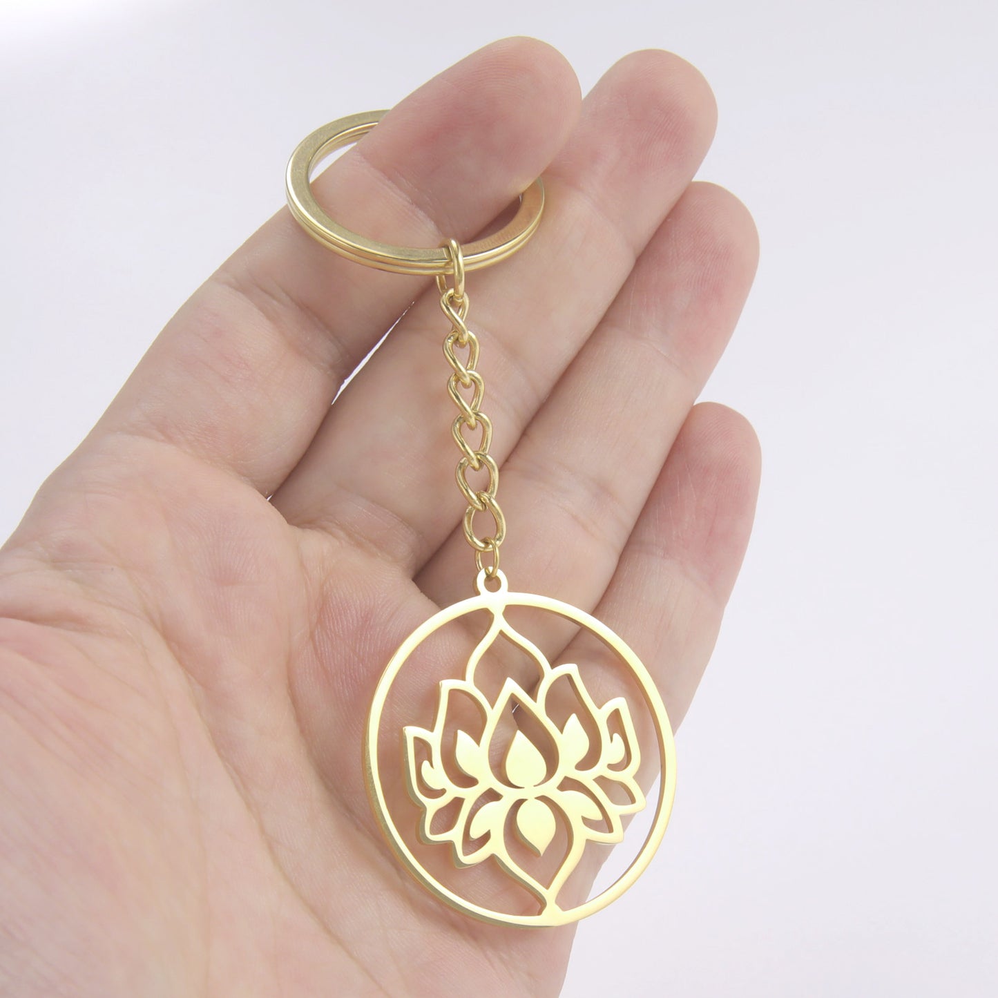 Ring Lotus Pattern Stainless Steel Titanium Key Chain