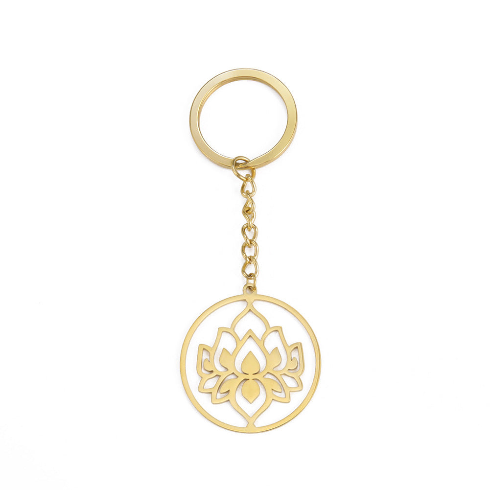 Ring Lotus Pattern Stainless Steel Titanium Key Chain