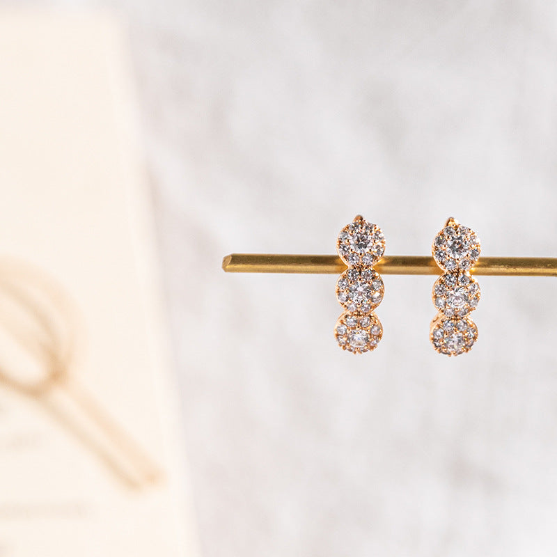 Women's Exquisite Copper Plated Gold Hundred Zircon Earrings