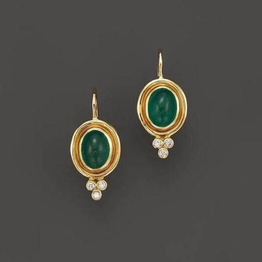 Women's Fashion Retro Style Green Oval Earrings