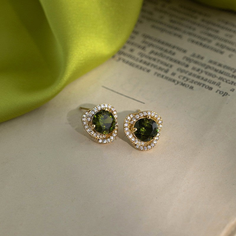 Green Zircon Earrings 14k Real Gold Earrings