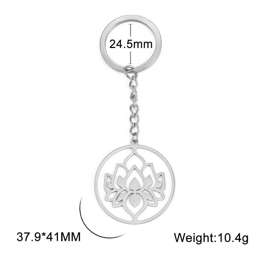 Ring Lotus Pattern Stainless Steel Titanium Key Chain