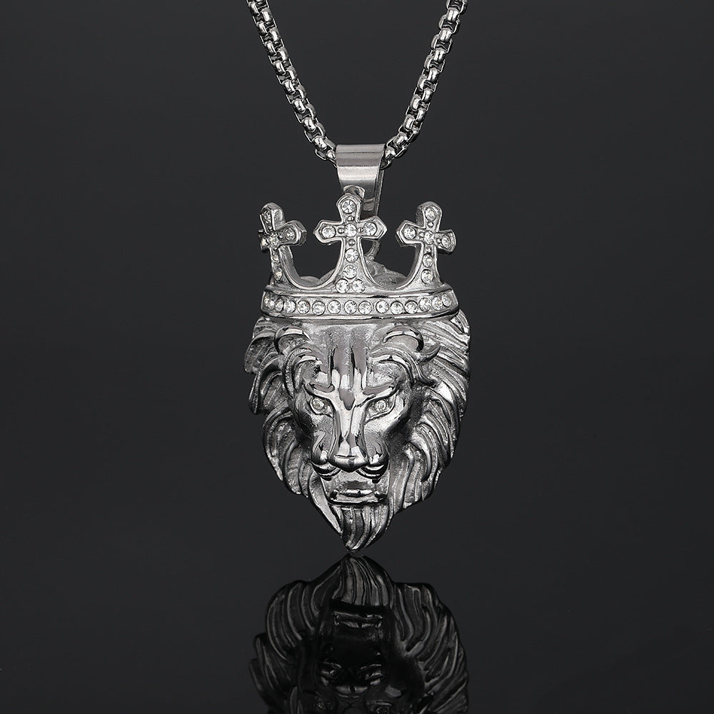 Street Style Titanium Steel Gold Plated Crown Lion Pendant