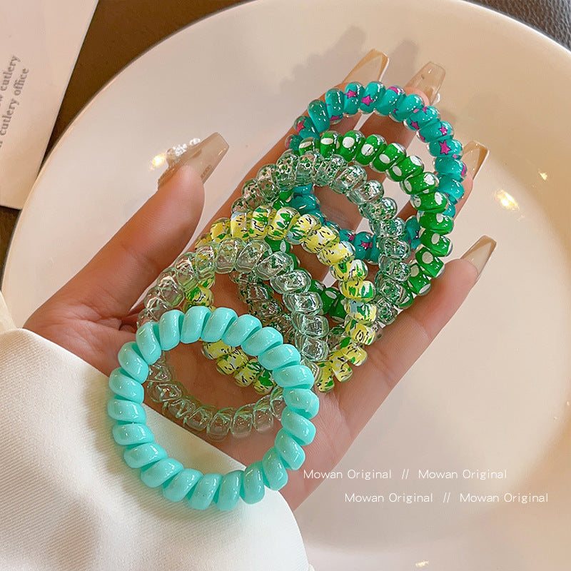 Colorful Phone Line Hair Ring Women's Summer Balls Hair Tie High Elastic Durable Hair Rope