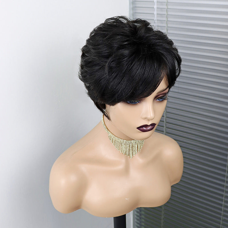 Short Wavy Pixie Cut Full Machine Made Human Hair Wigs