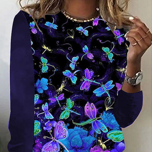 Women's Fashion Butterfly Print Round Neck T-Shirt