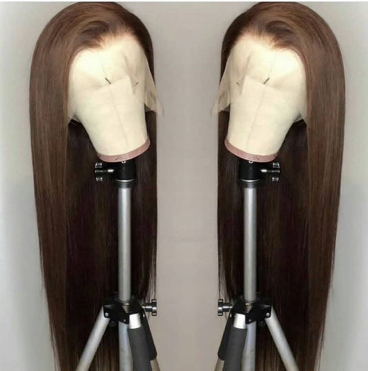 Female Brown Long Straight Hair Chemical Fiber Headgear