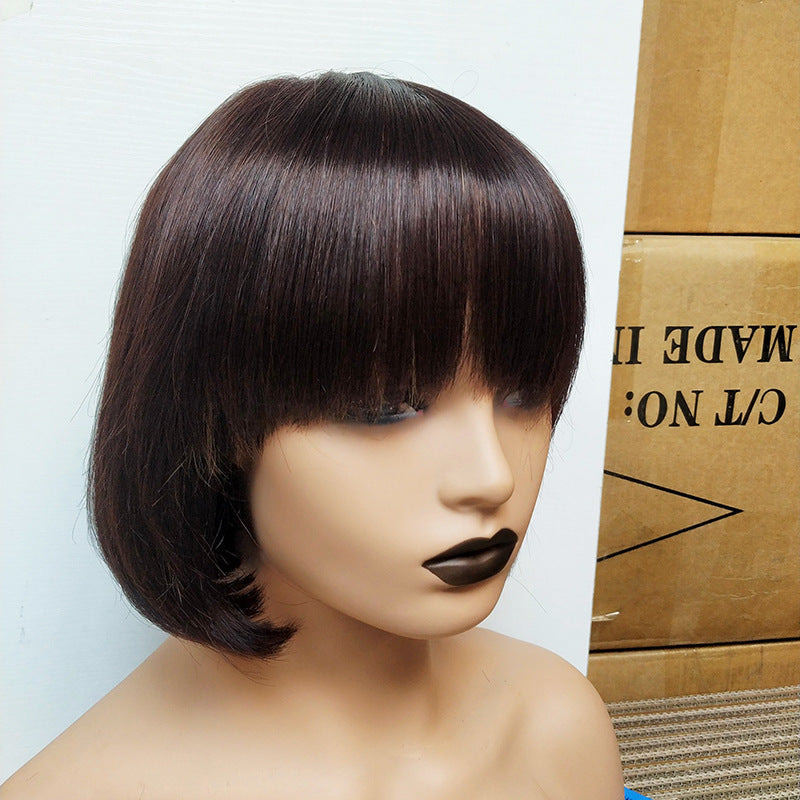 Double Drawn Human Hair Fringe Bob Wig