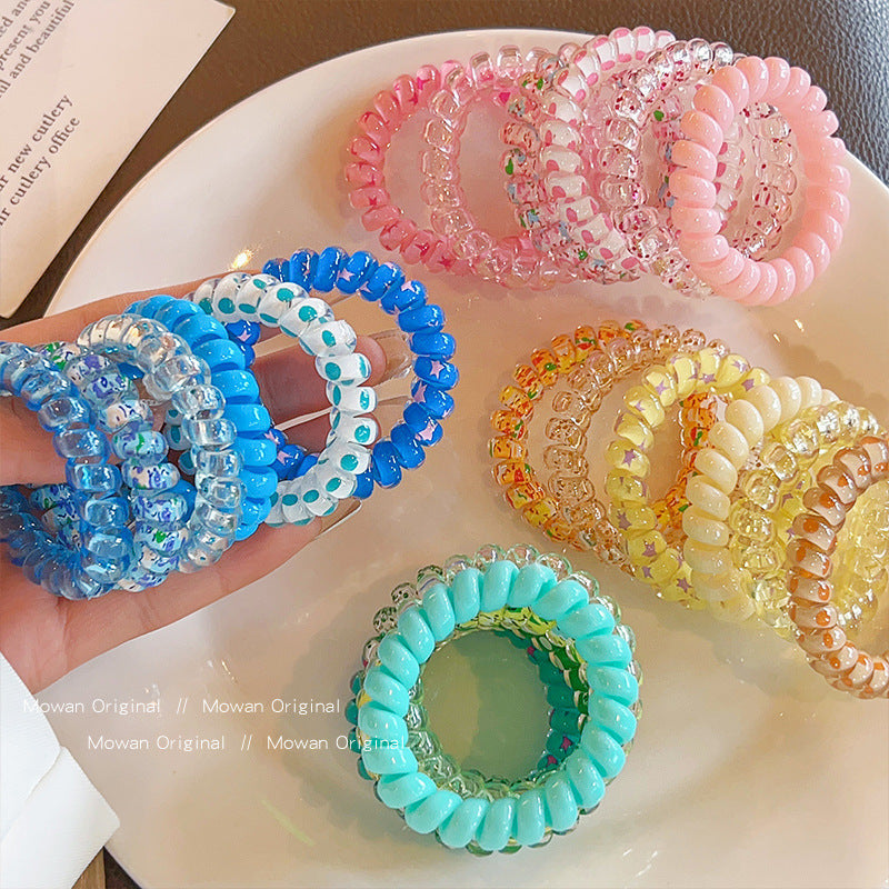 Colorful Phone Line Hair Ring Women's Summer Balls Hair Tie High Elastic Durable Hair Rope