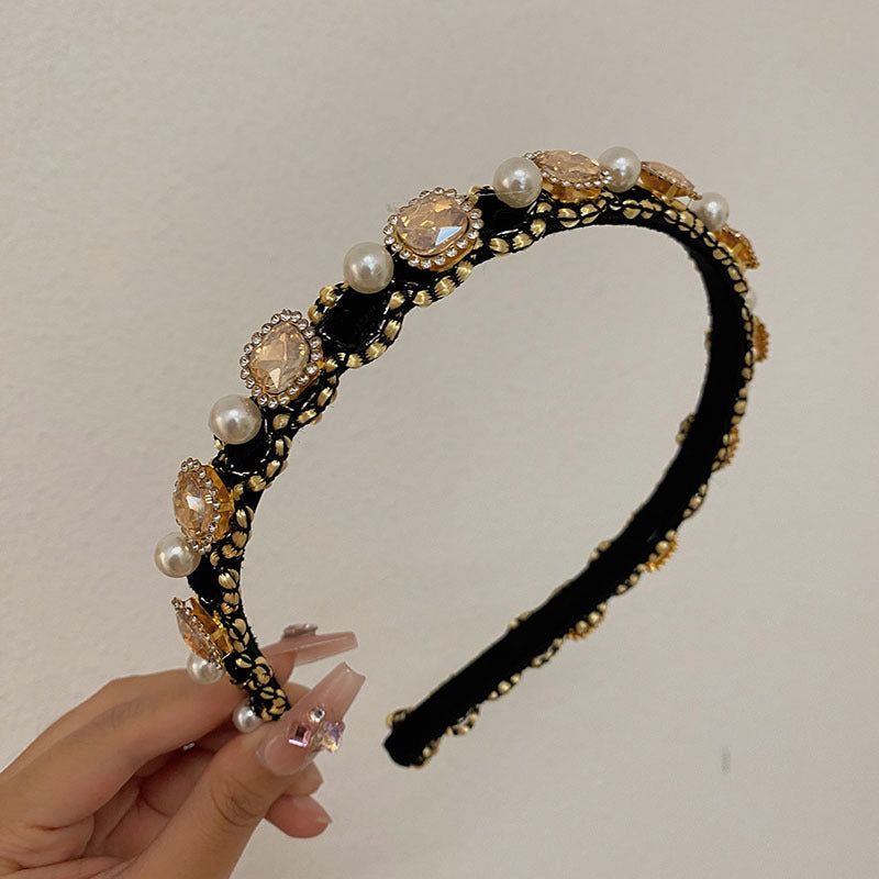 Baroque Full Diamond Pearl Thin Edges High-grade Temperament Headband