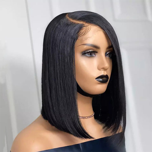 Wig Female Split Front Lace Wig Black Short Straight Hair Synthetic Wigs