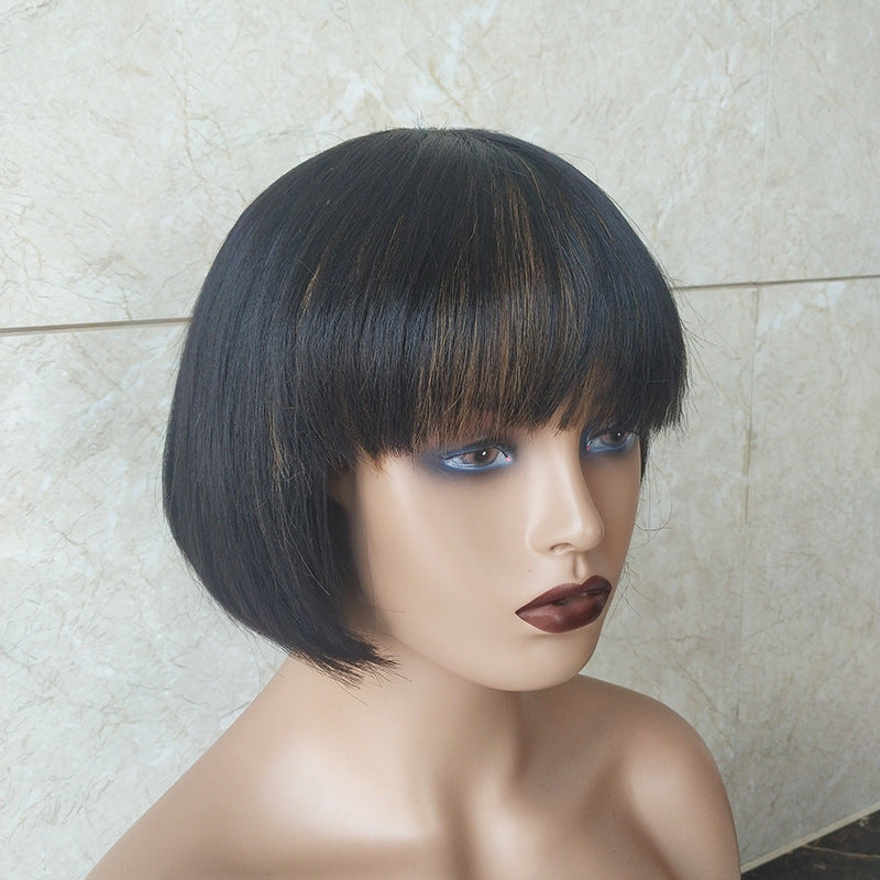 Double Drawn Short Bob Wig Brazilian Human Hair Fringe Wig