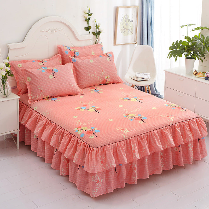 Korean Style Sanded Bed Skirt Three-piece Bedspread