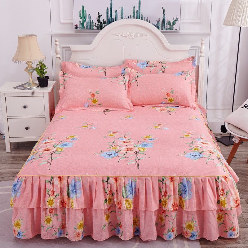 Korean Style Sanded Bed Skirt Three-piece Bedspread