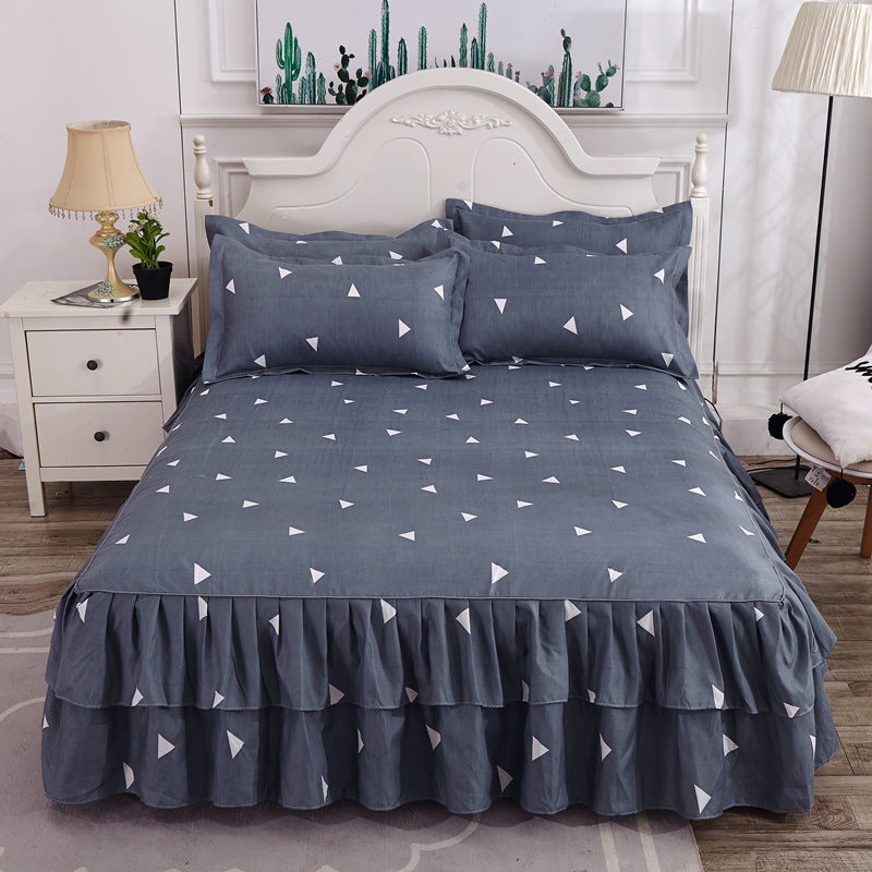 Korean Style Sanded Bed Skirt Three-piece Bedspread